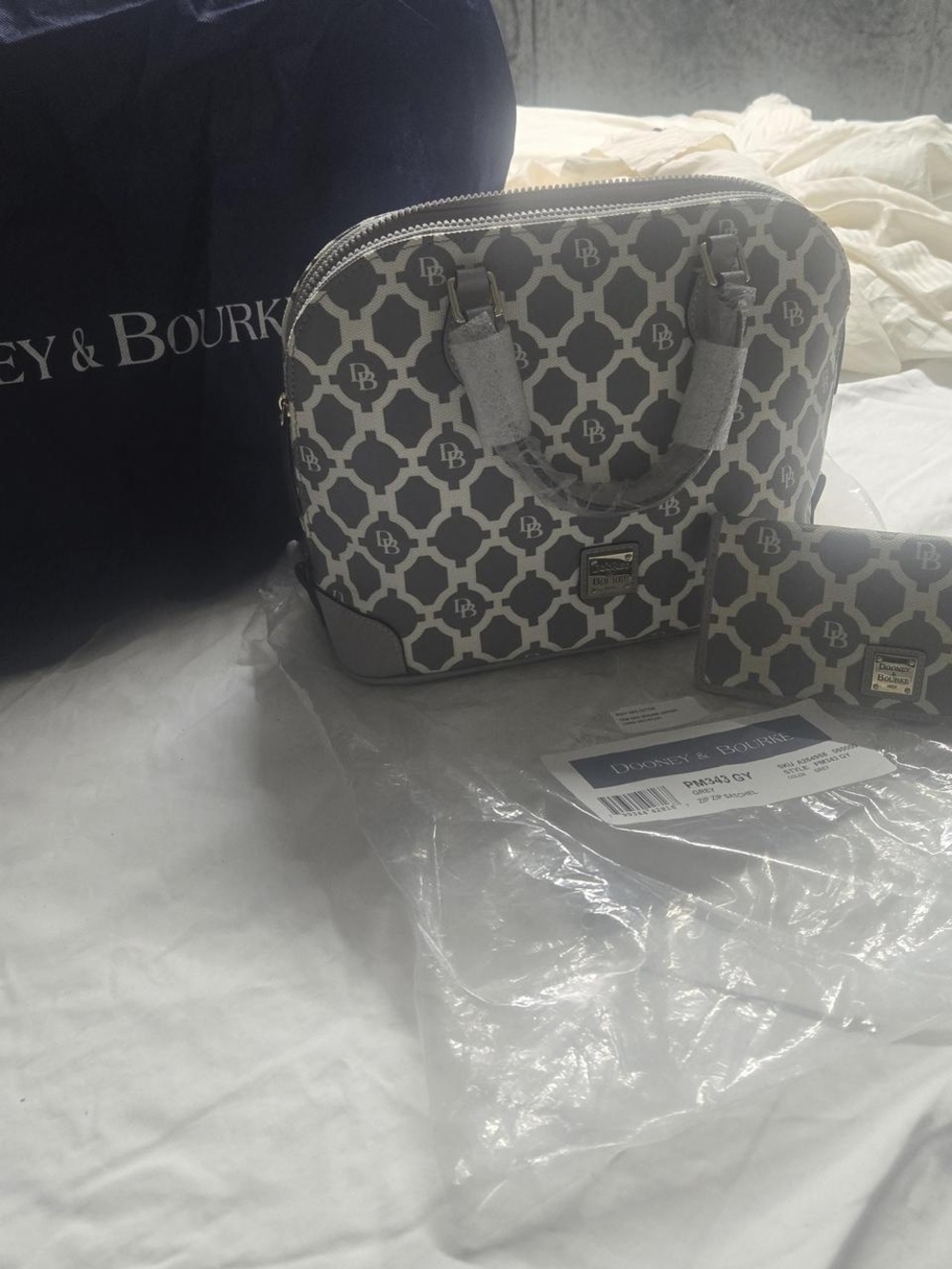 Dooney & Bourke Gray Logo Dome Satchel with Matching Gray Wallet